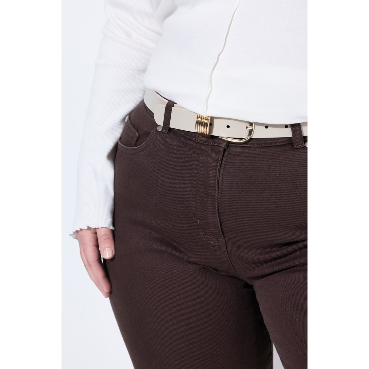 Ceinture en cuir lisse, boucle ronde crème, ULLA POPKEN