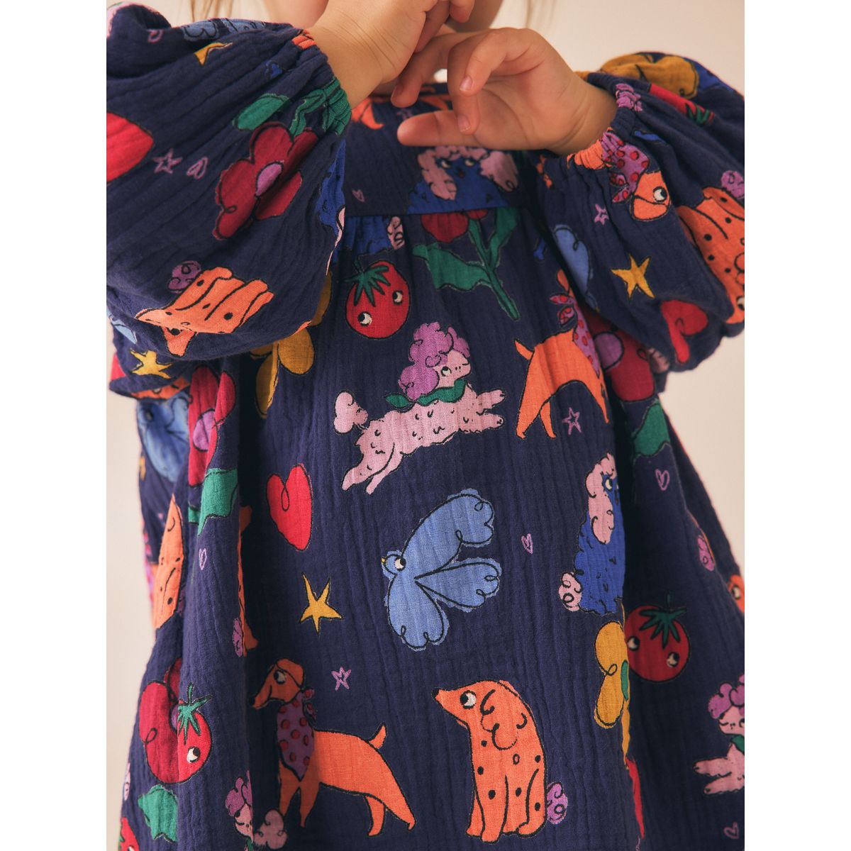 Robe imprimée à manches longues imprimé chien bleu marine, NEXT