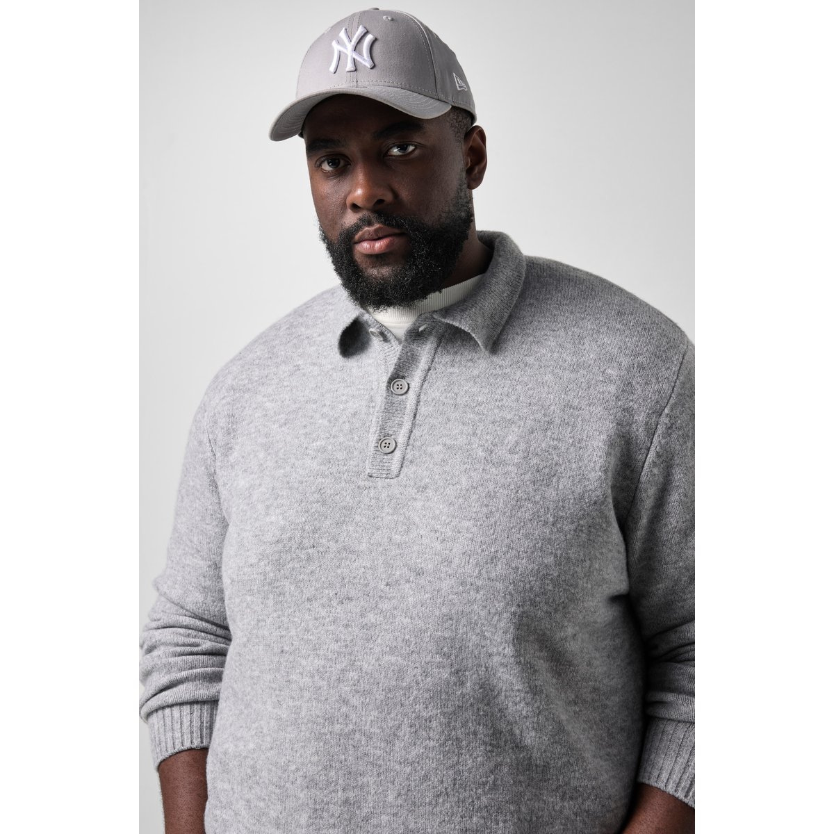 Pull, col de polo, mélange de laine gris dauphin, STHUGE