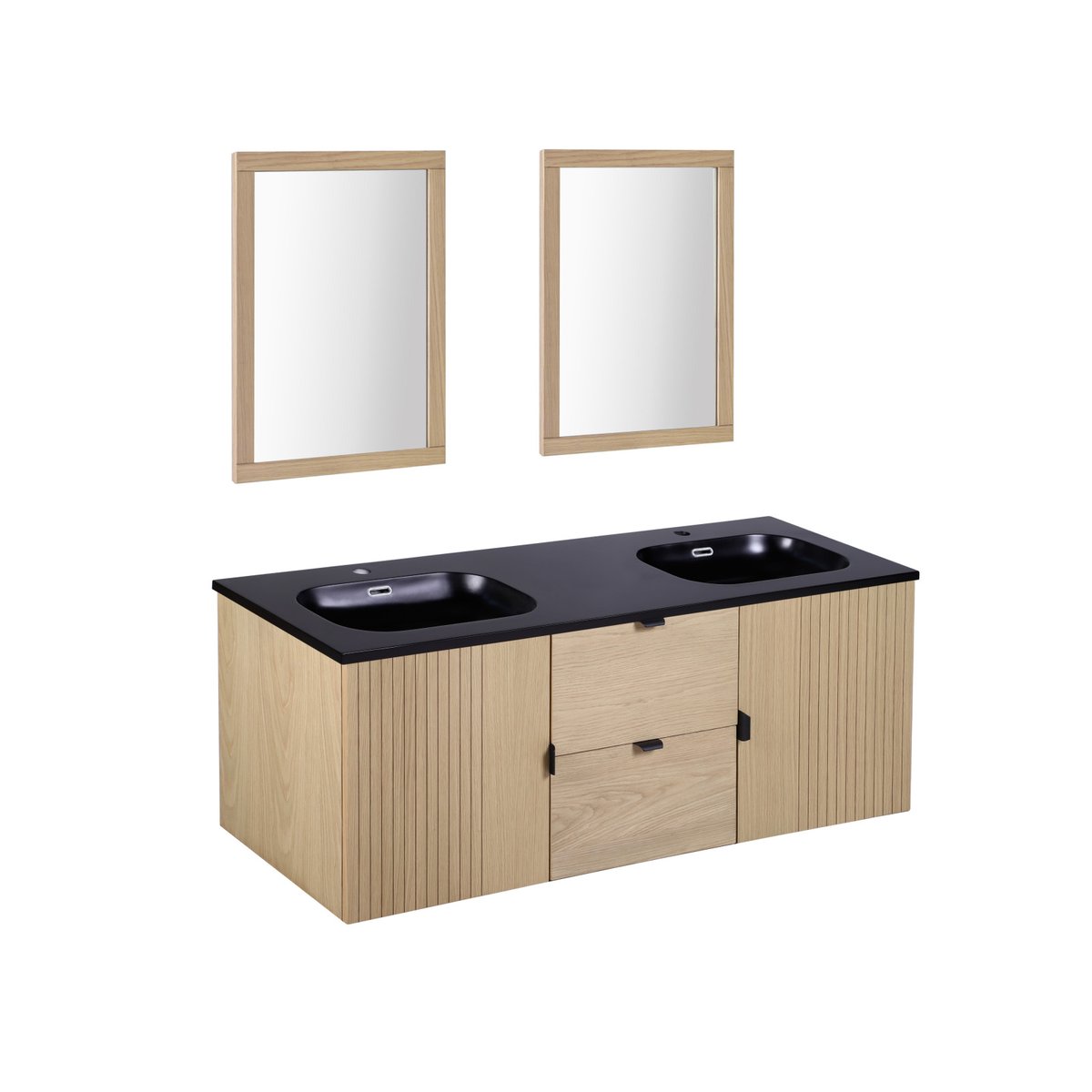 Meuble double vasque + miroir STUDIO bois clair, MOB IN