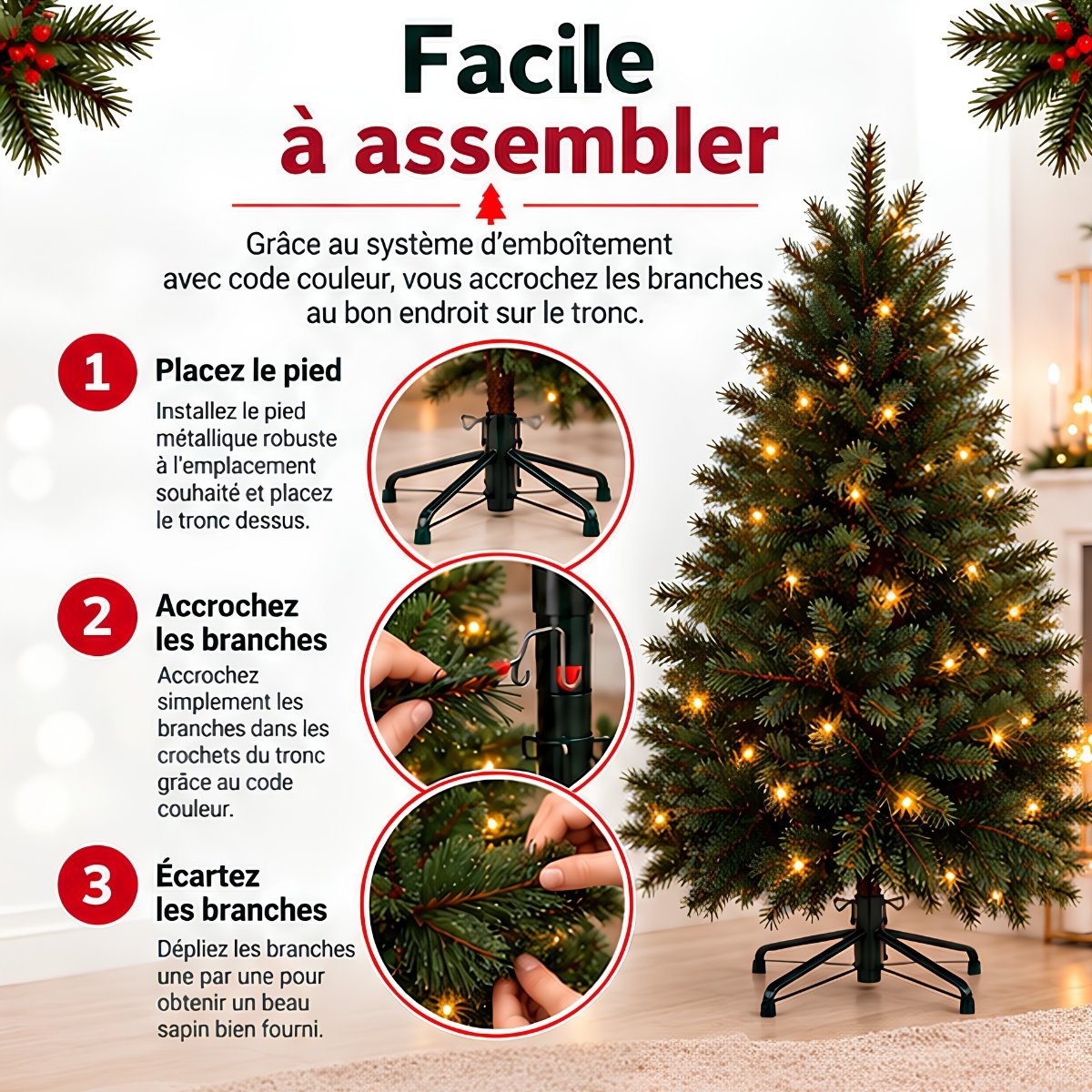 Sapin de Noël artificiel avec LED H155 cm BRISTLECONE vert, TRIUMPH TREE