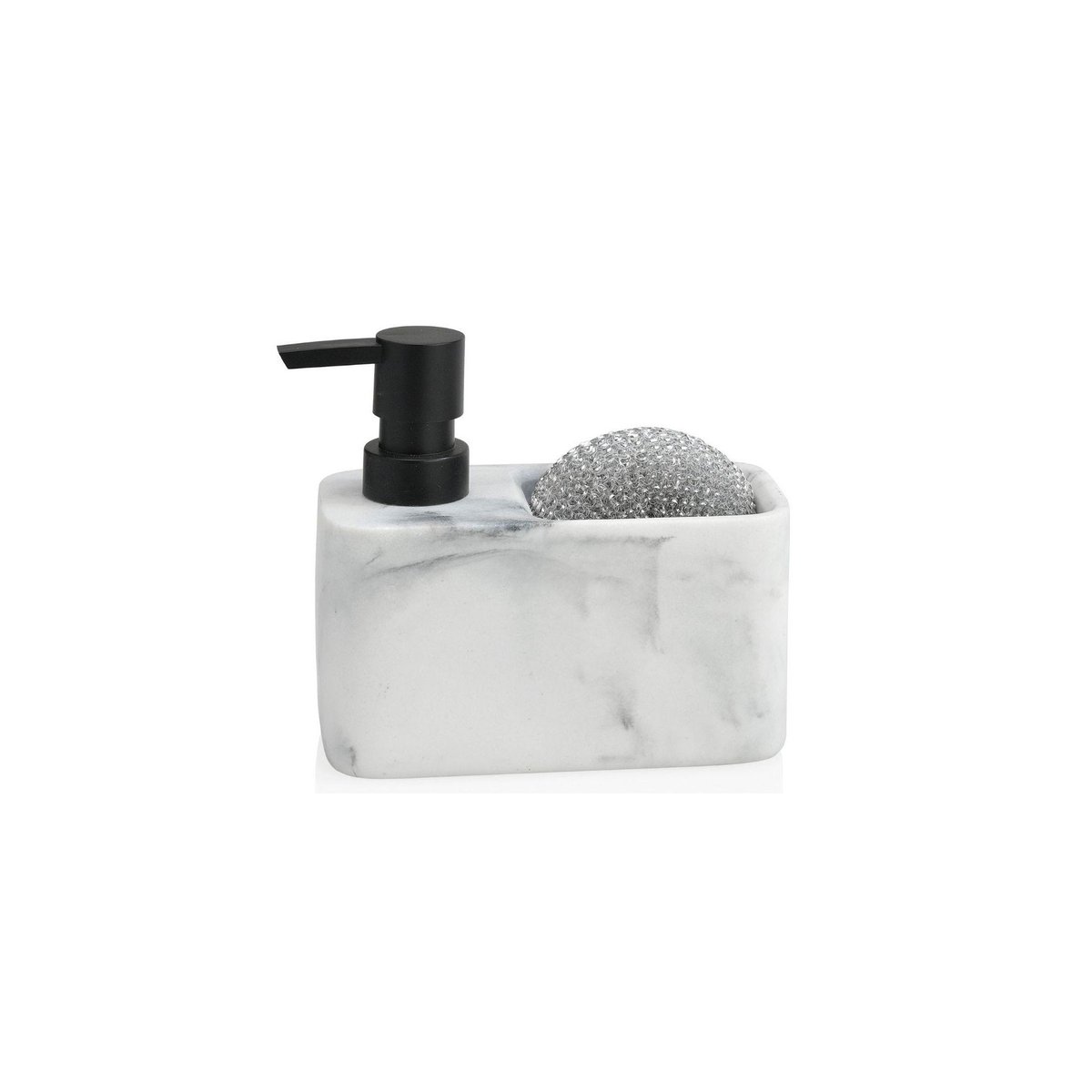 Distributeur liquide vaisselle + porte éponge résine blanc effet marbre - 14.5x7.5x17.5cm blanc, WADIGA