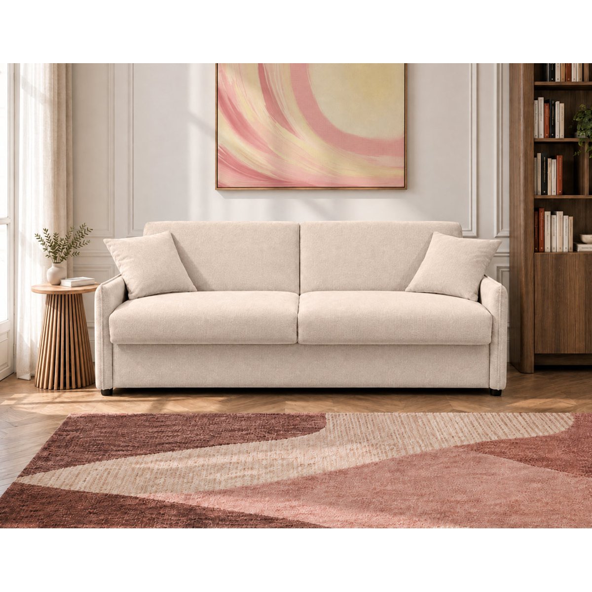 Canapé lit 3pl convertible couchage quotidien, ADELE beige, BEST MOBILIER