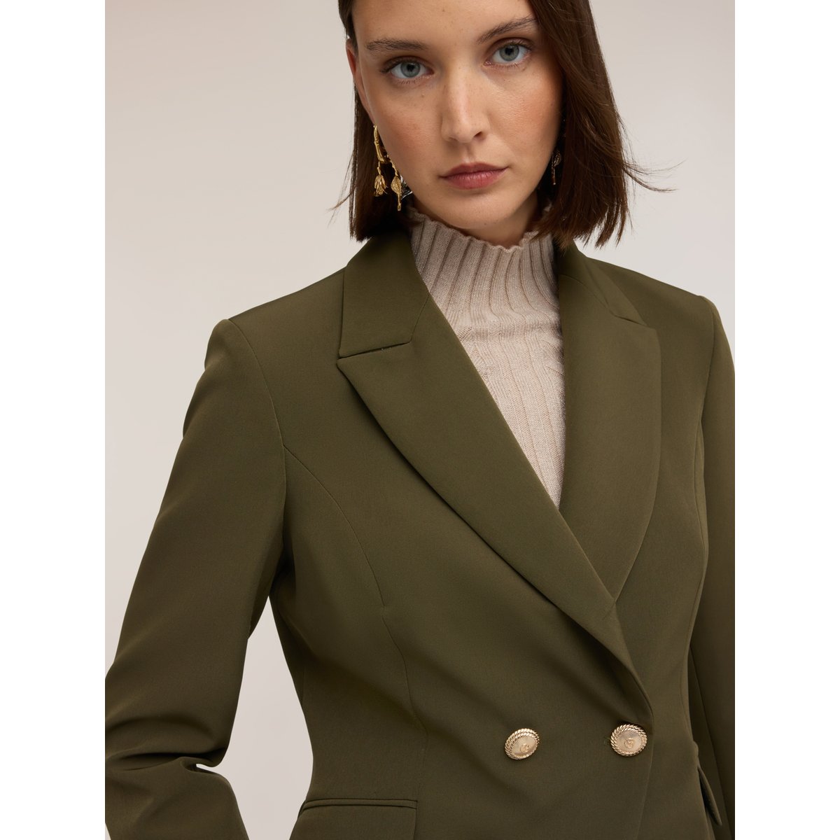 Blazer croisé avec boutons bijoux verde militare, MOTIVI