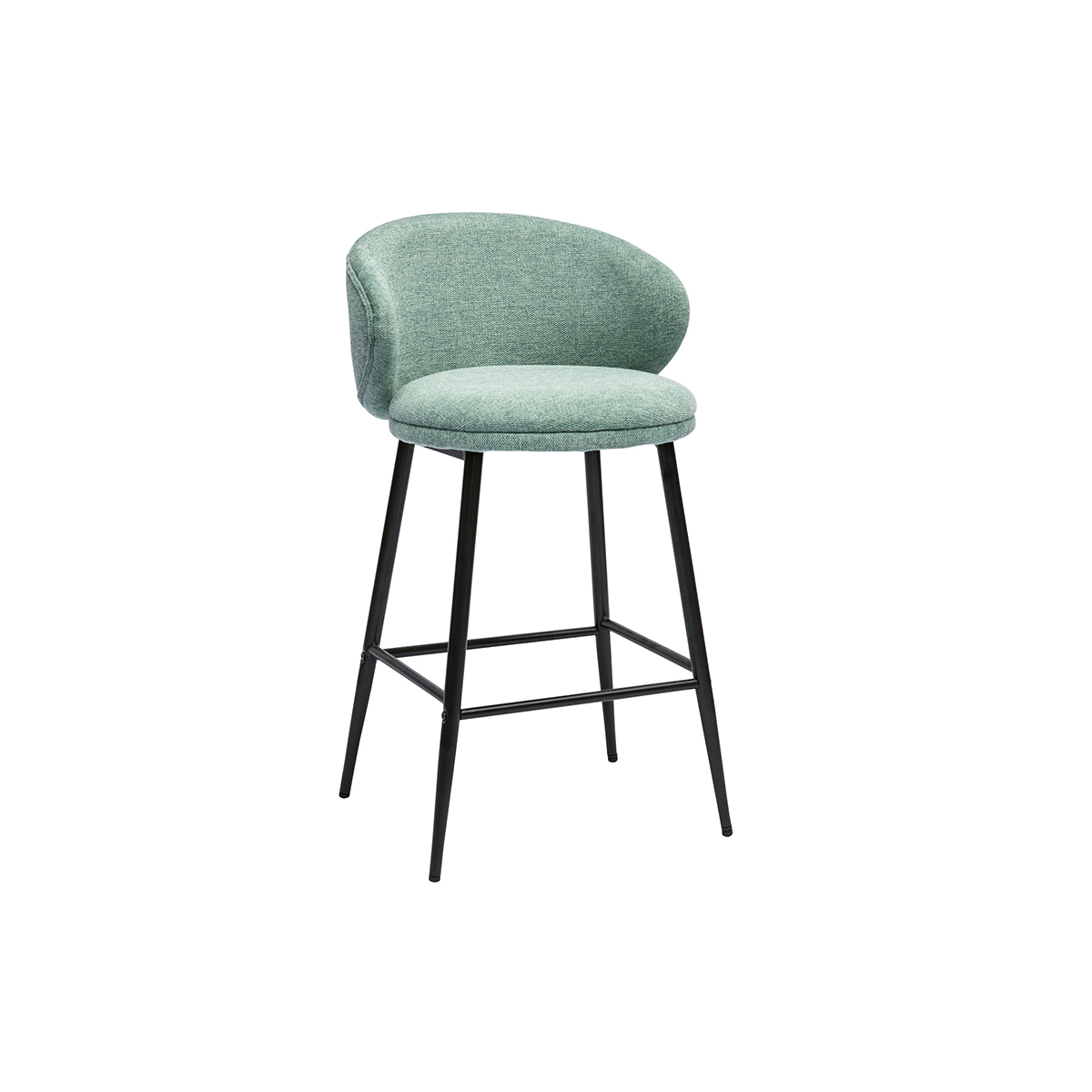 Tabourets de bar design en tissu effet velours texturé vert céladon et métal noir (lot de 2) ROSALIE vert lagon, MILIBOO