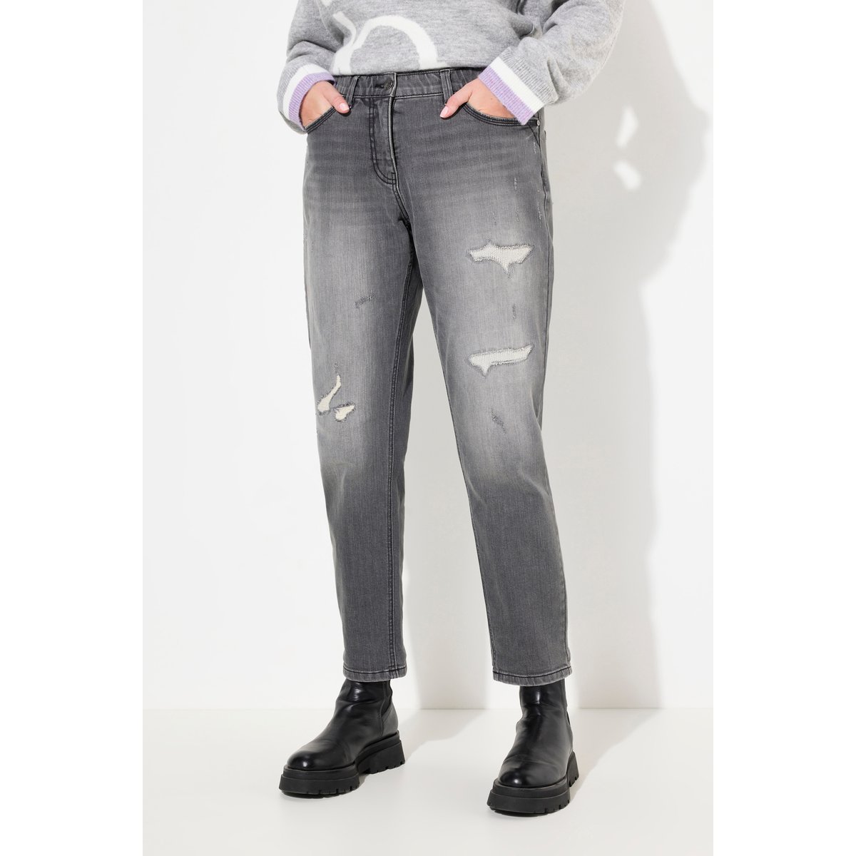 Jean Boyfriend en tissu stretch jean gris foncé, ULLA POPKEN