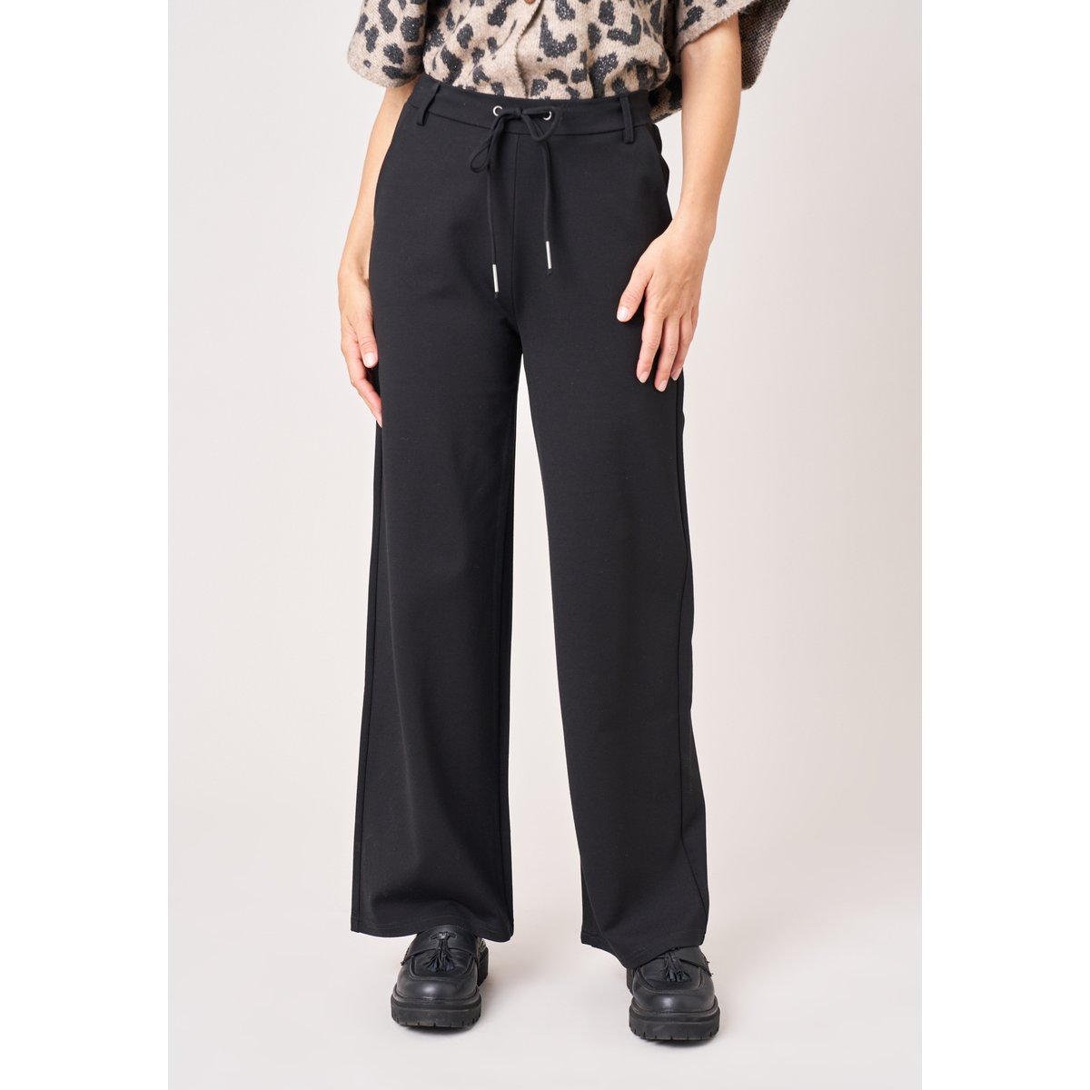 Pantalon large femme en maille interlock NOA black, DEELUXE