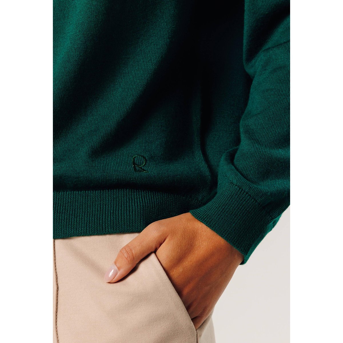 Pull col rond en laine mérinos vert anglais, RODIER