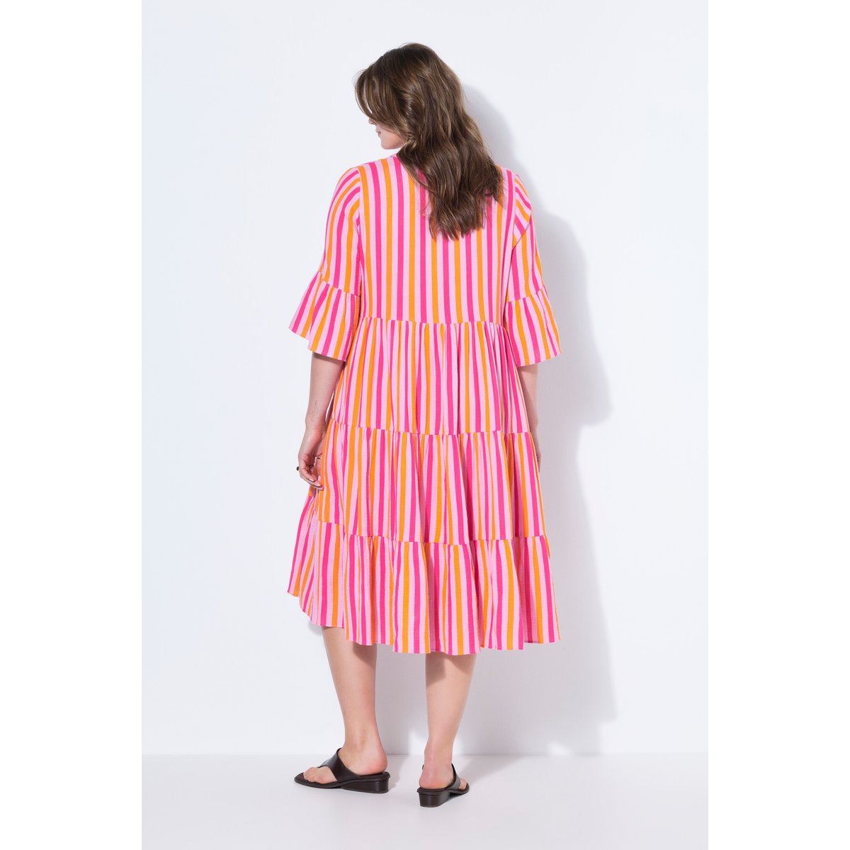 Robe longue, coupe trapèze, mousseline rose pâle, STUDIO UNTOLD