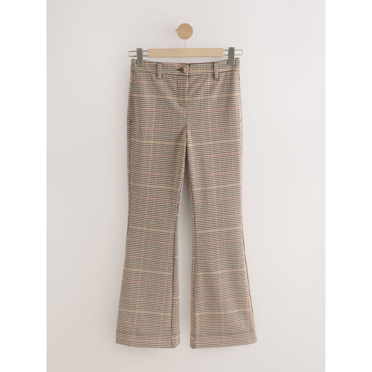 Pantalon évasé en maille point de rome marron à carreaux, NEXT