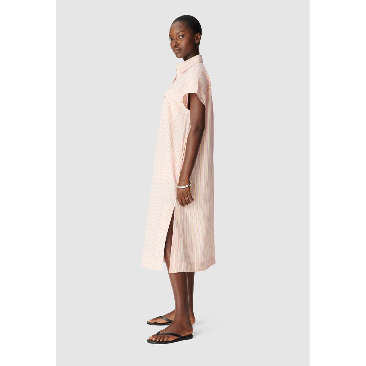 Robe chemise midi rayée rose pâle, IKKS