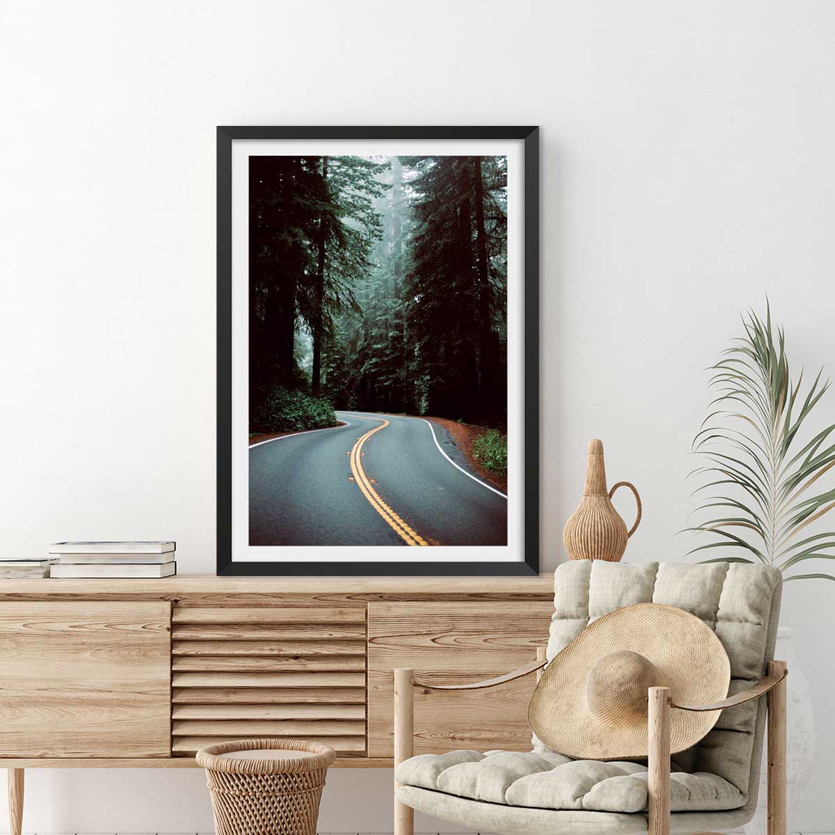 Poster photo paysage montagne ""oregon"" affiche + cadre en bois - noir, HEXOA