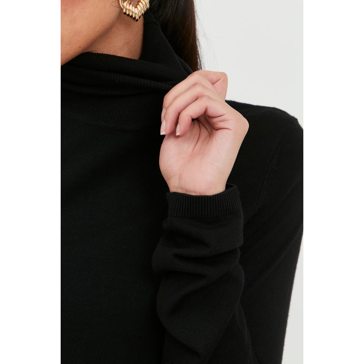 Pull en maille manches longues noir black, ICHI
