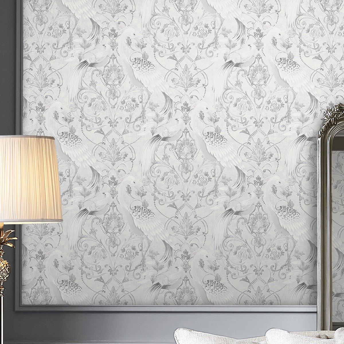 Papier peint Médaillons Tregaron argent, LAURA ASHLEY