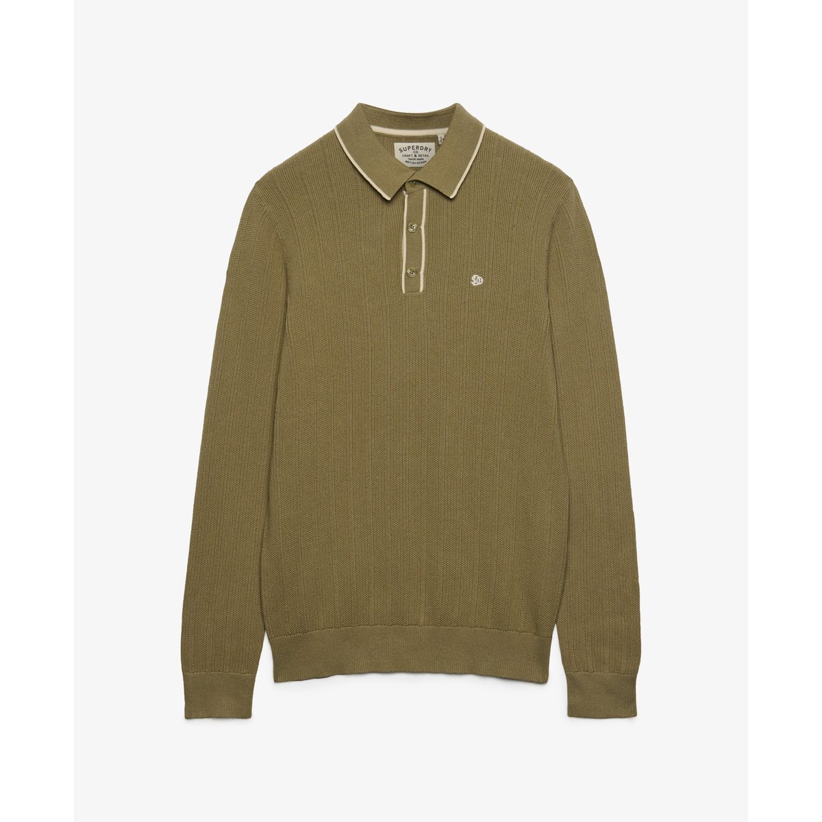 Polo Tricoté Manches Longues Coupe Décontractée vert artichaut, SUPERDRY
