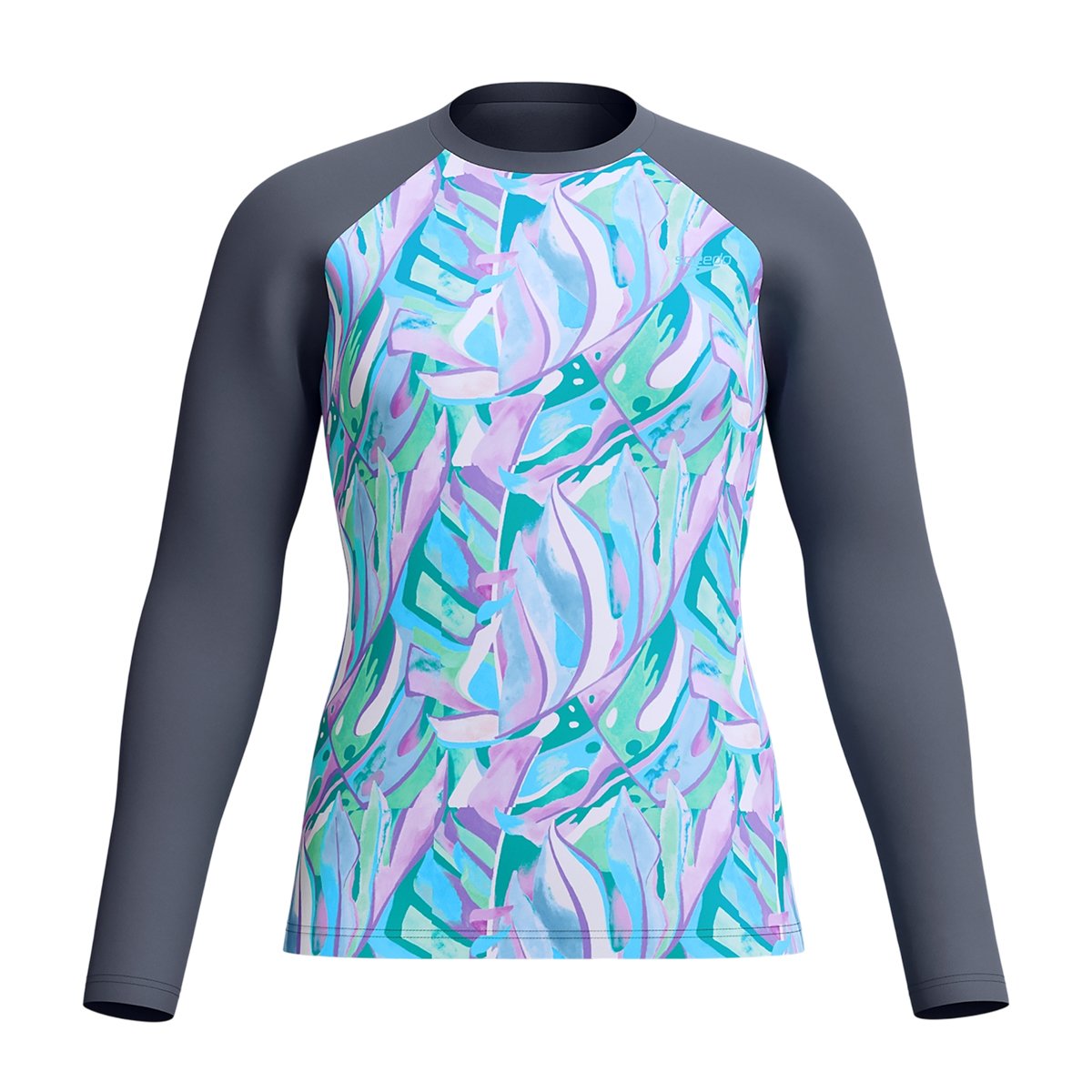Haut de bain manches longues motif/style logo imprimé gris / bleu / rose imprimé, SPEEDO