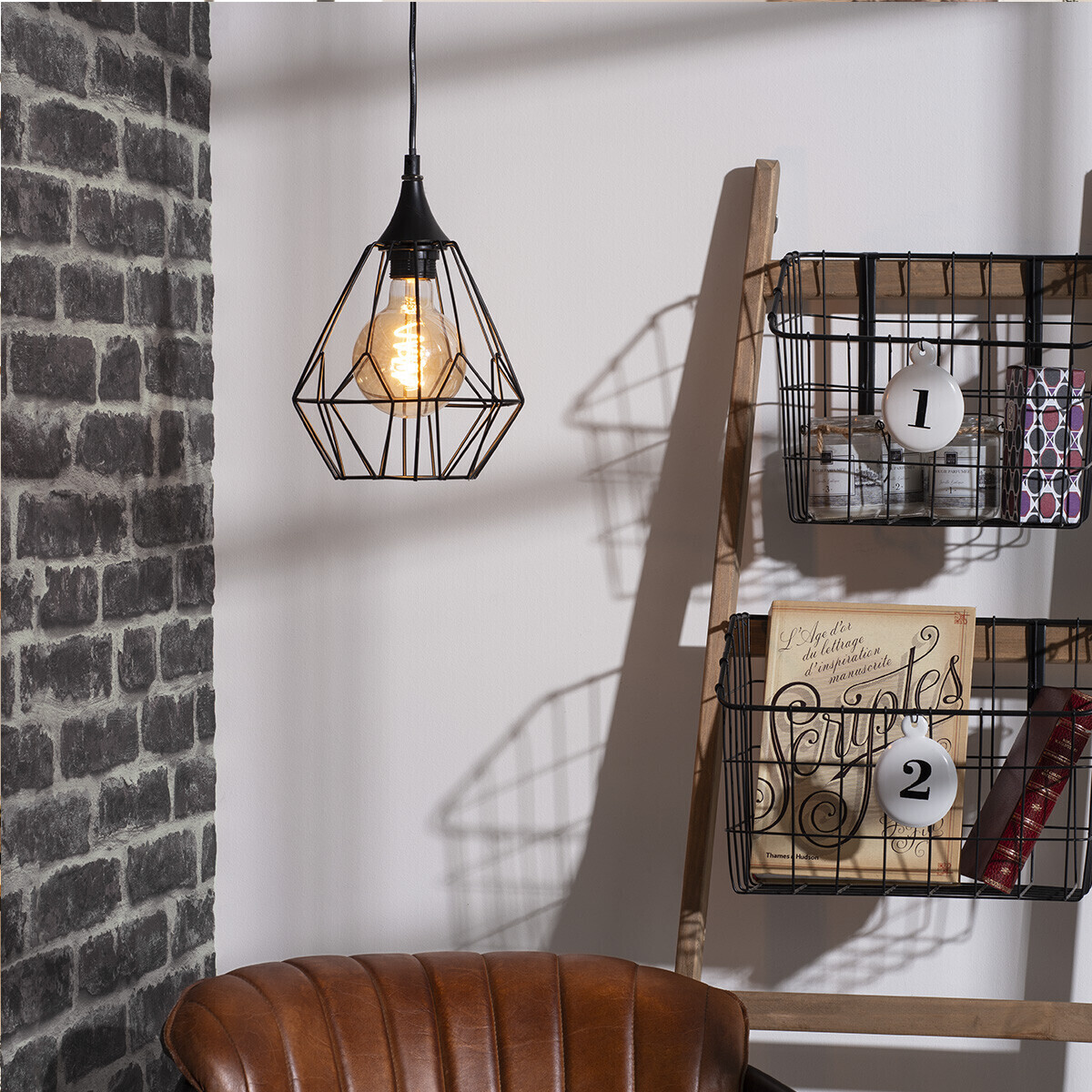 Suspension filaire métal DRIM noir, ATMOSPHERA