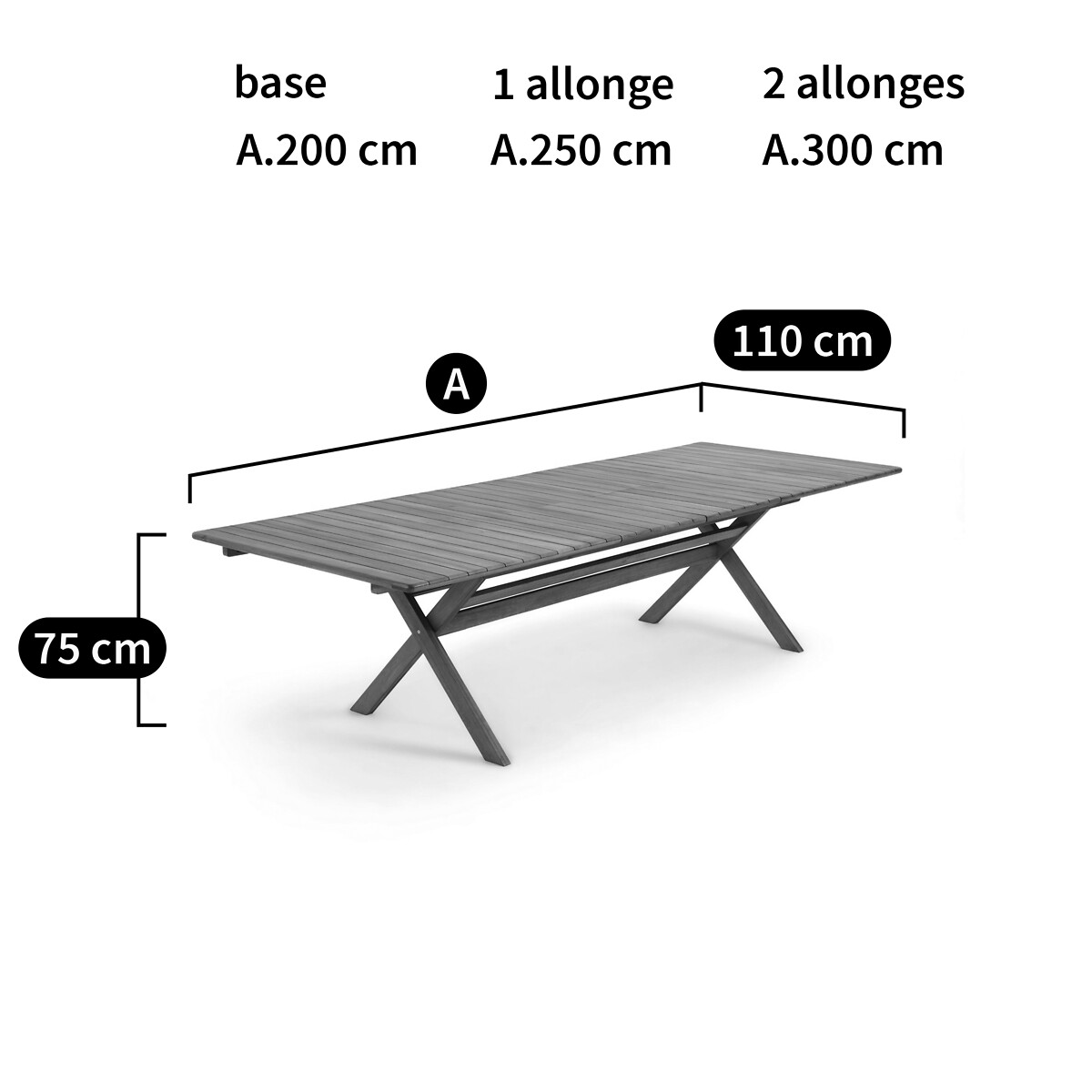 Plooibare tuintafel Réalto, acacia, 2 verlengstukken acacia, LA REDOUTE INTERIEURS