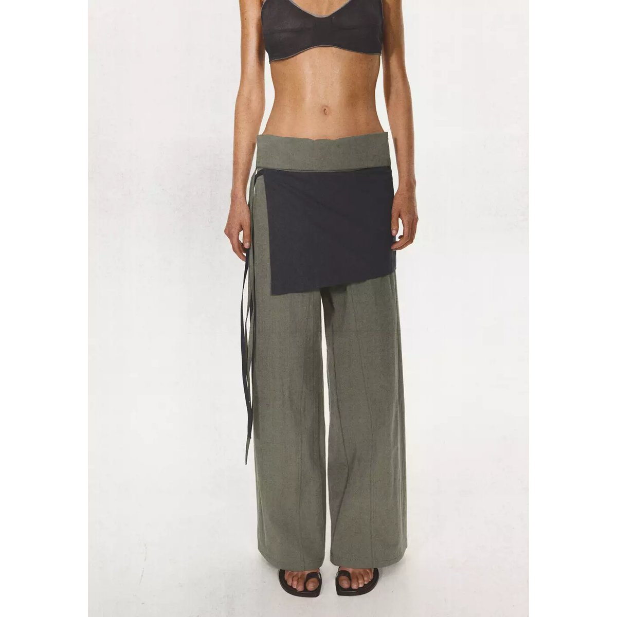 Pantalon avec lien à nouer superposé gris, MANGO