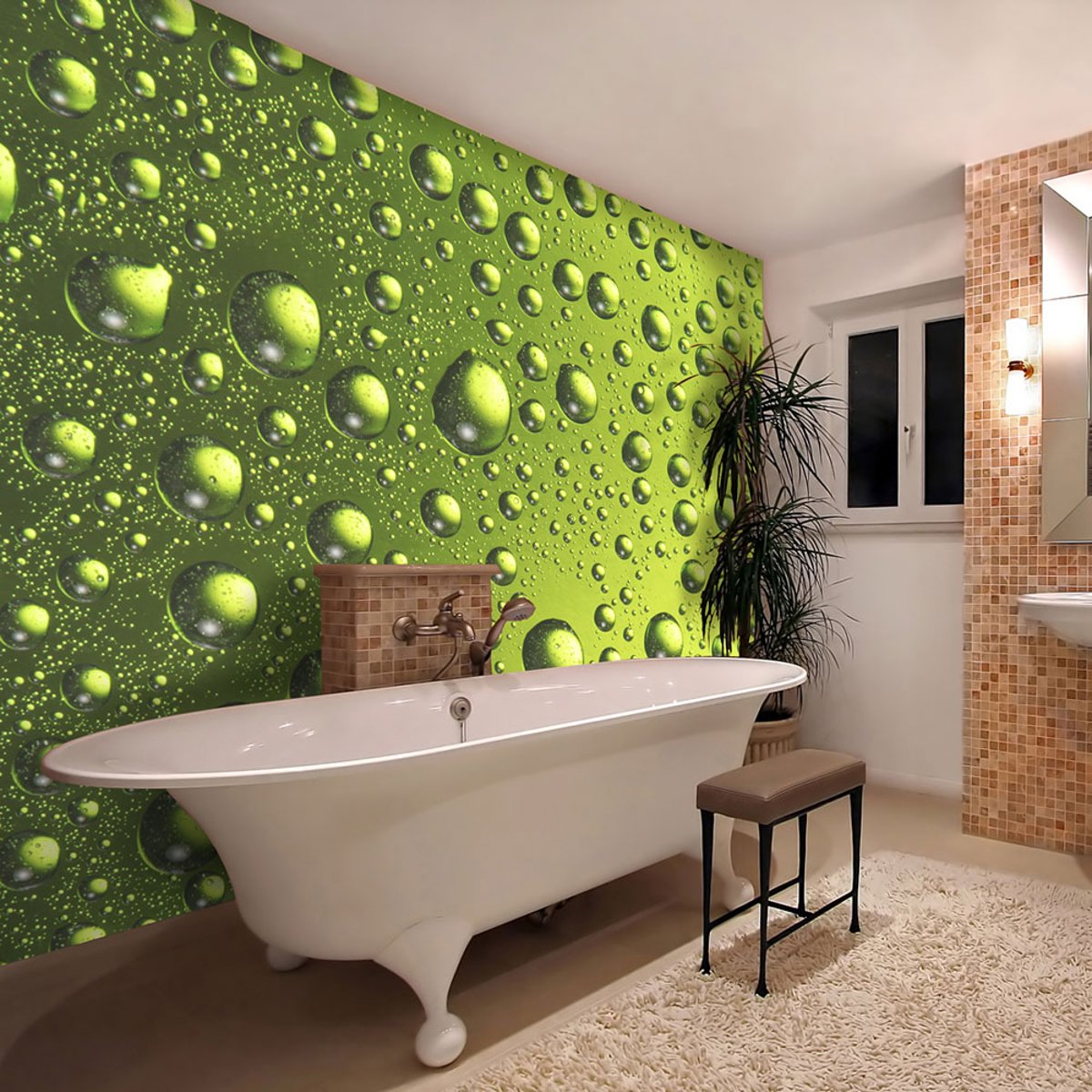 Papier peint intissé panoramique Gouttes d'eau sur la bouteille de bière vert, EDEN