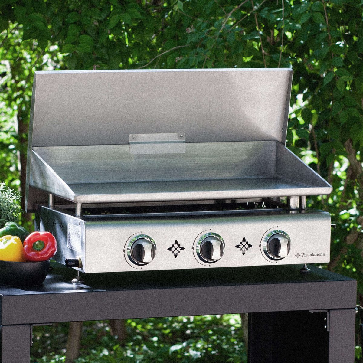 Couvercle de protection inox pour plancha 3 feux couleur unique, VIVAPLANCHA