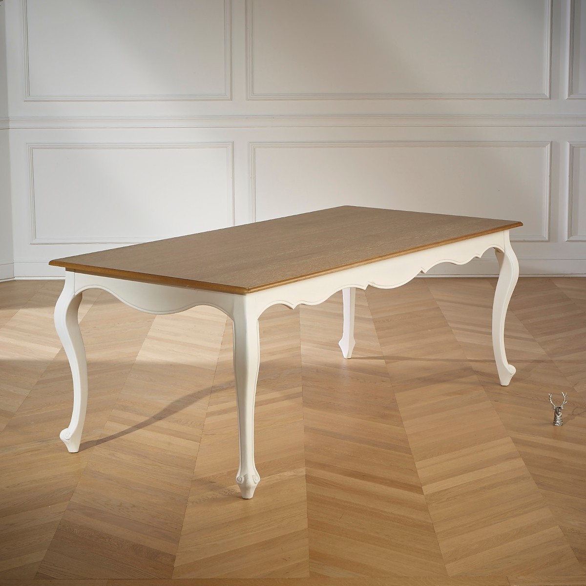 Table rectangulaire, plateau en chêne 8 couverts LOURDES blanc, ROBIN DES BOIS