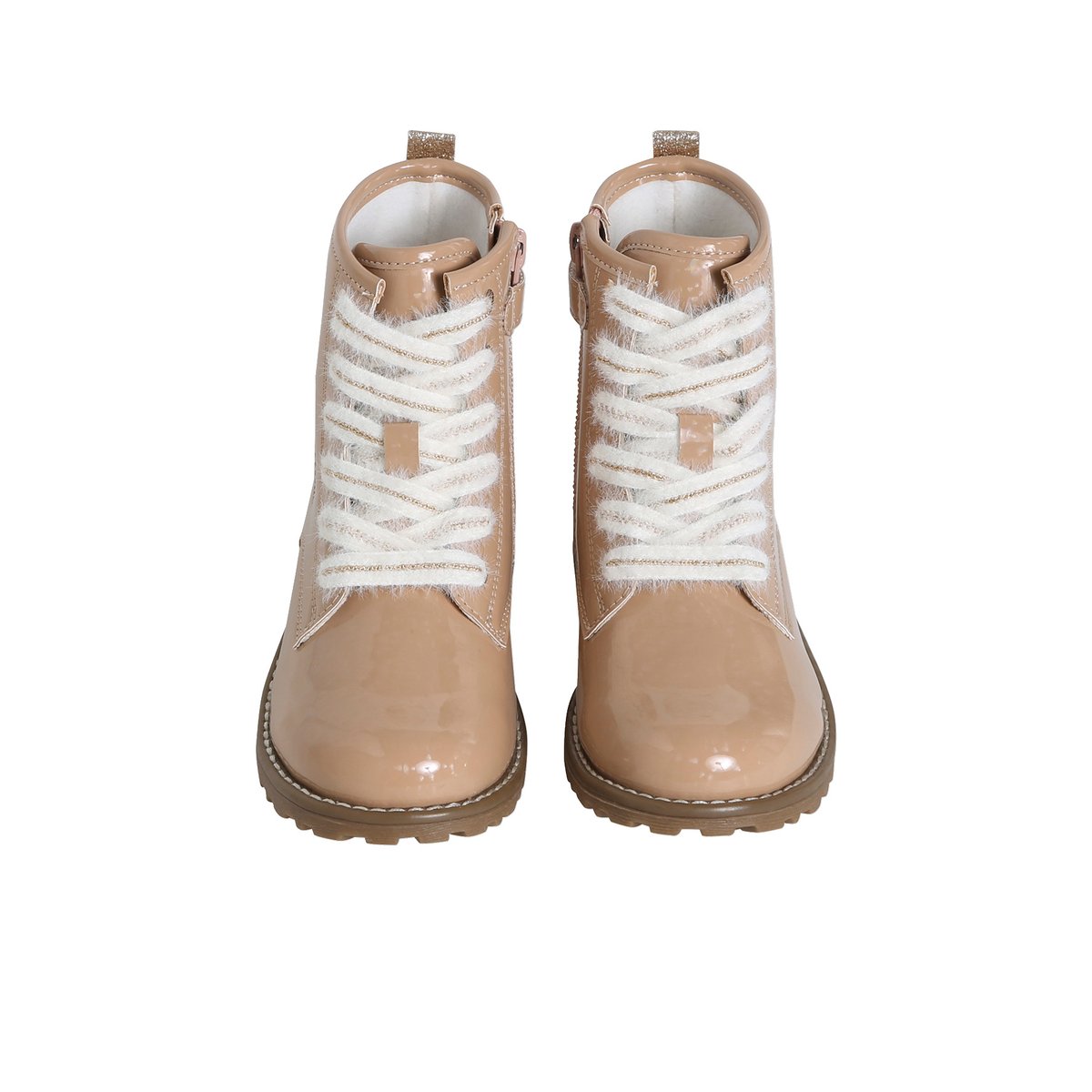 Bottines zippées et lacets élastiqués rose nude, VERTBAUDET