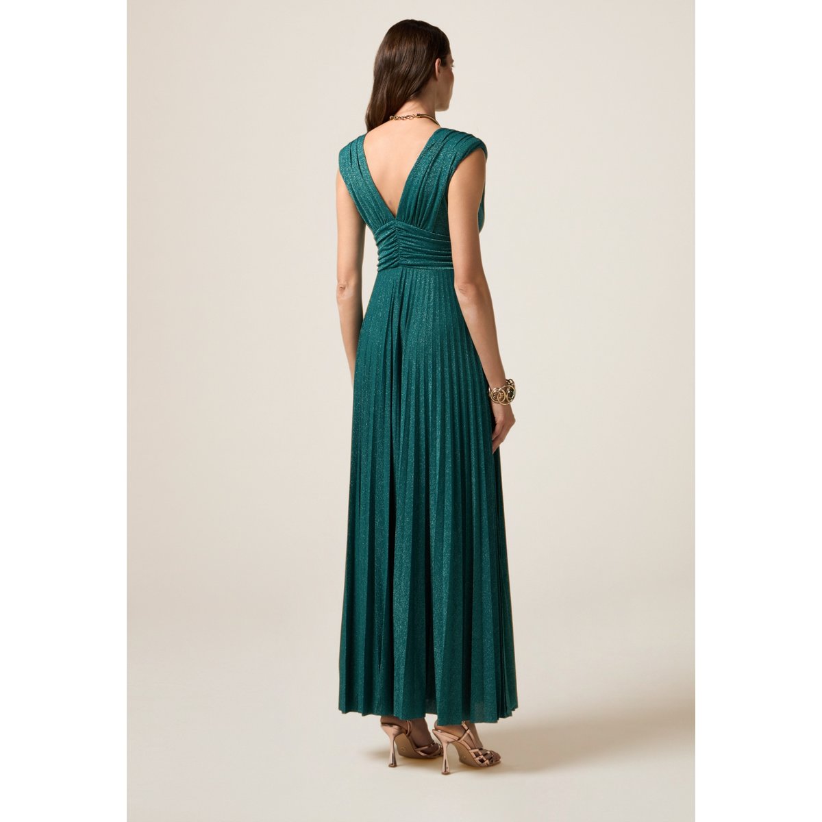 Robe longue plissée petrol blue, OLTRE