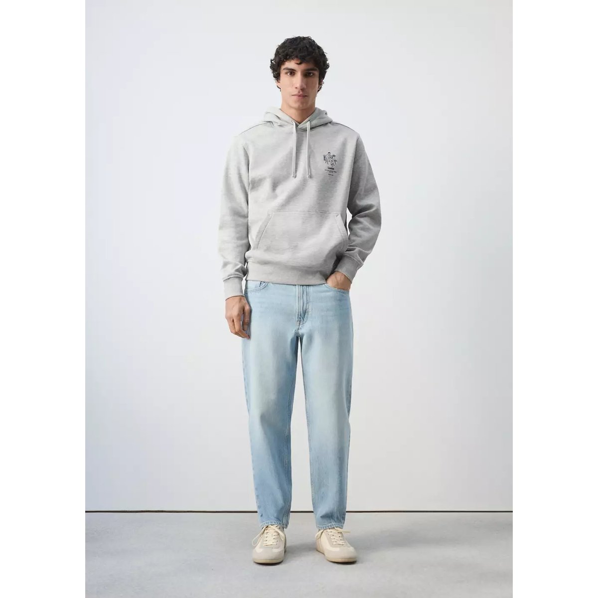 Sweat-shirt capuche coton texte gris chiné moyen, MANGO MAN