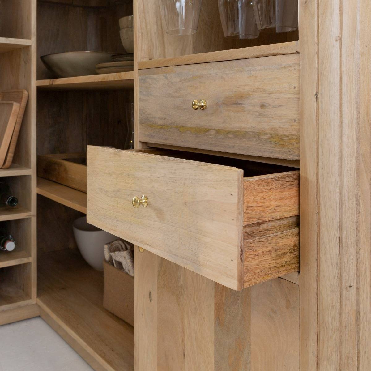 Meuble bar en angle bois de manguier et terrazzo LOU bois clair, MADE IN MEUBLES