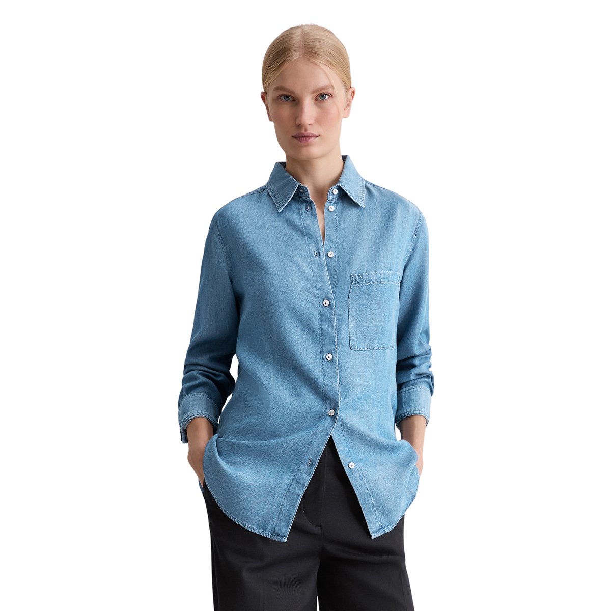 Blouse en jean regular en TENCEL™ Lyocell bleu moyen, MARC O'POLO