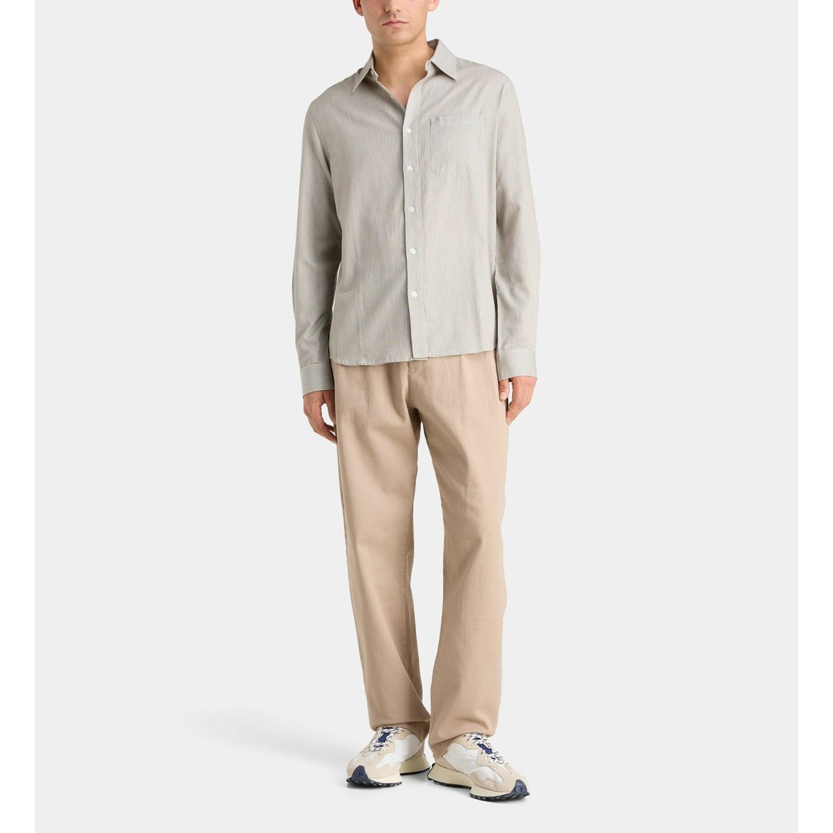 Chemise 3 rayée en coton blanc et kaki, GALERIES LAFAYETTE