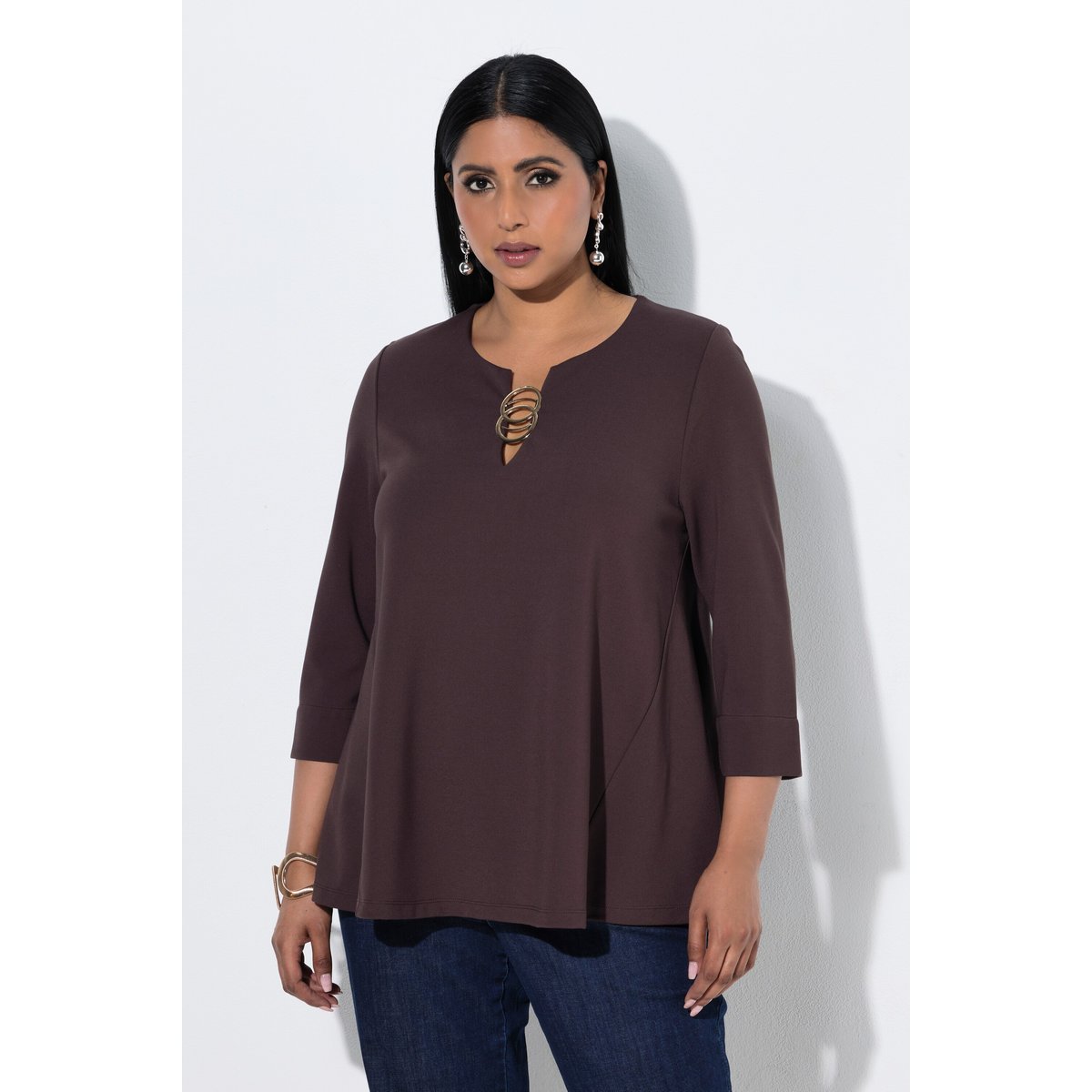 T-shirt point de Rome, anneaux fantaisie acajou, ULLA POPKEN