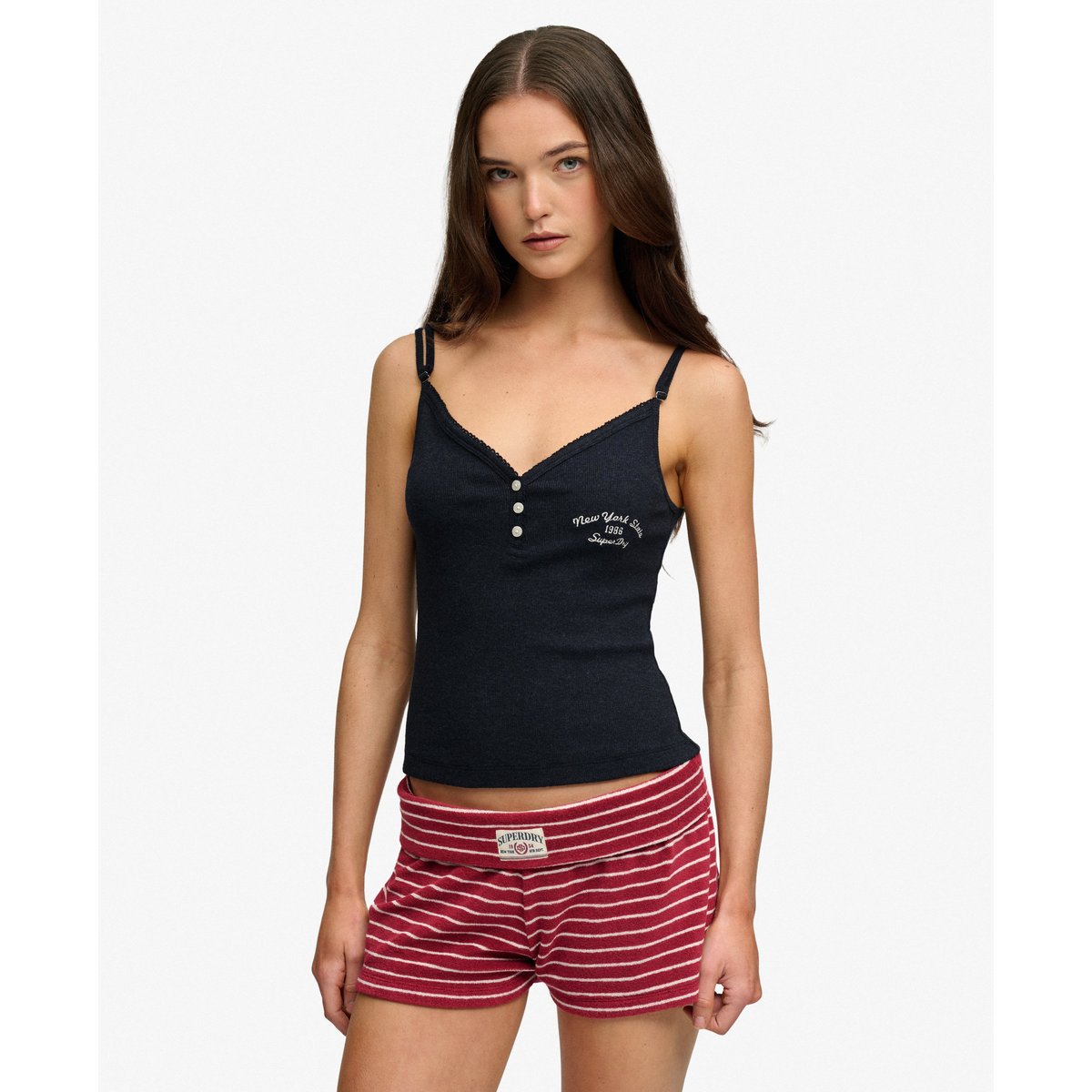 Top à bretelles Athletic Essentials avec boutons bleu marine éclipse chiné, SUPERDRY