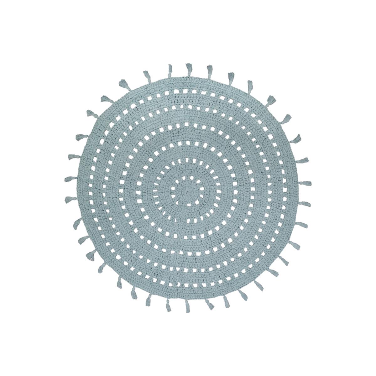 Tapis enfant rond crochet avec pompons NILA vert d'eau, NATTIOT