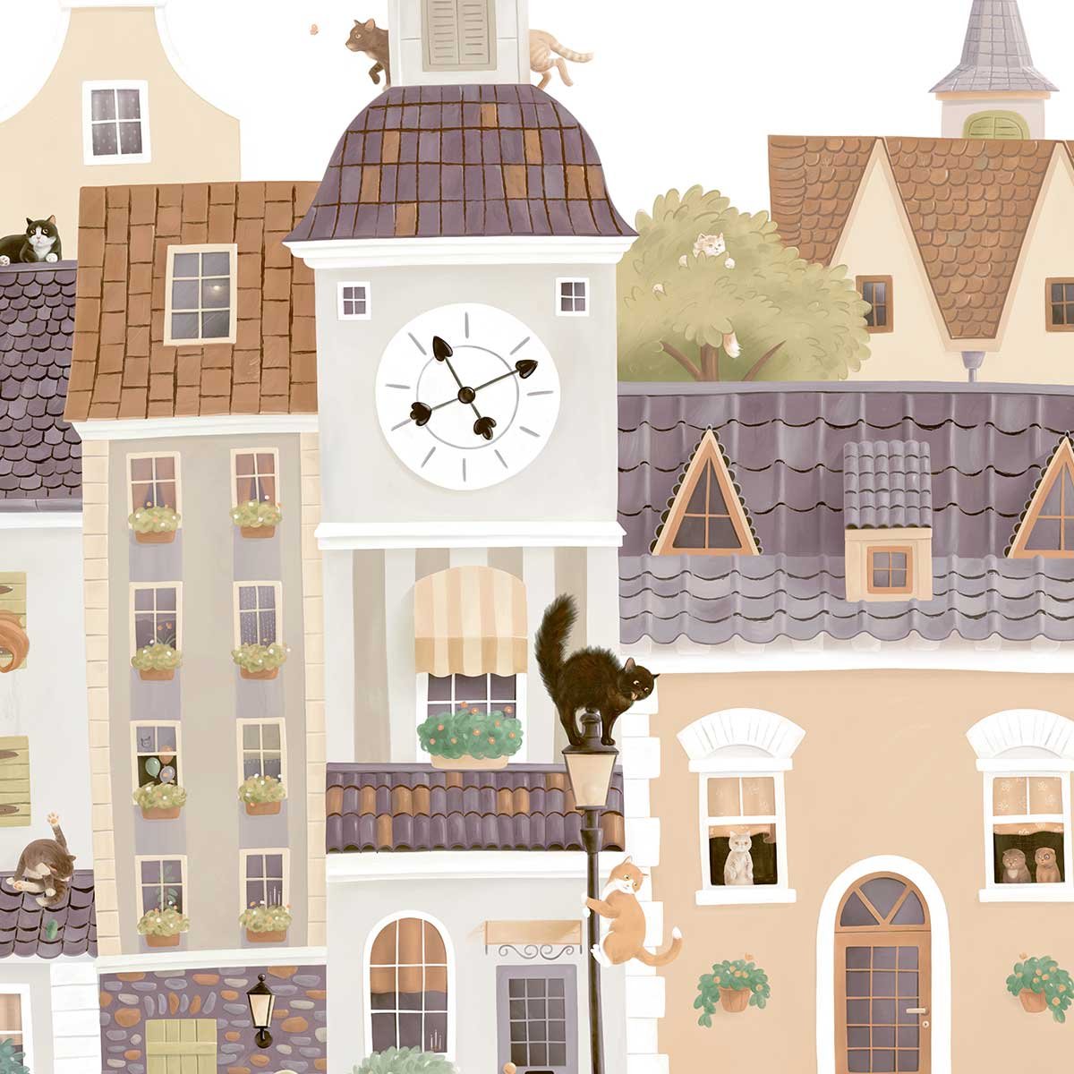 Papier enfant Village Cats multicolore, HEXOA