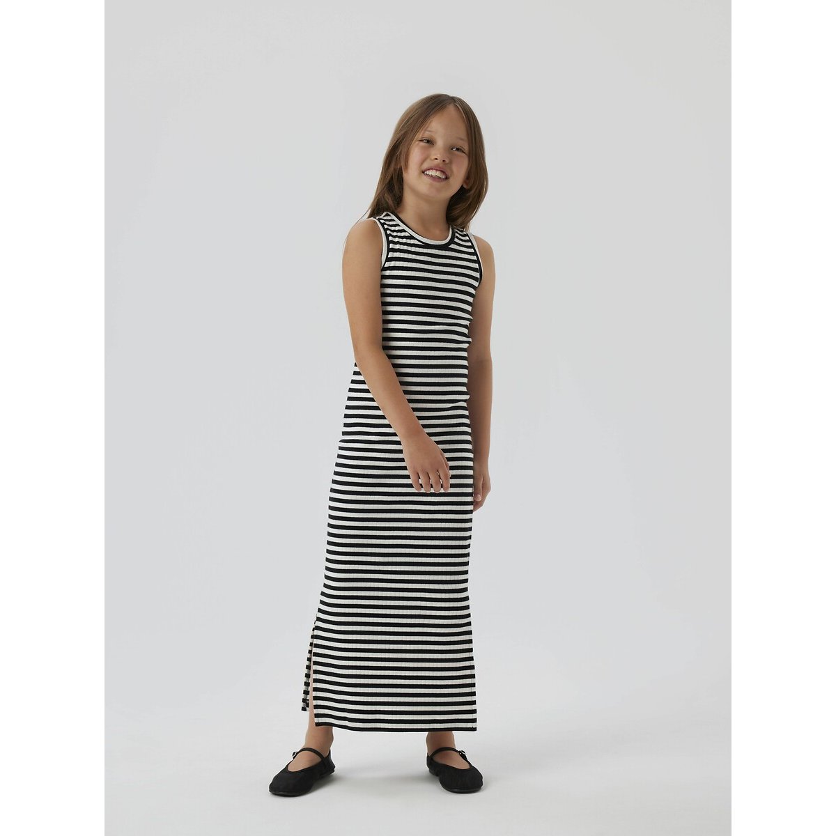 Robe longue en côtes rayée rayé noir/blanc, NAME IT