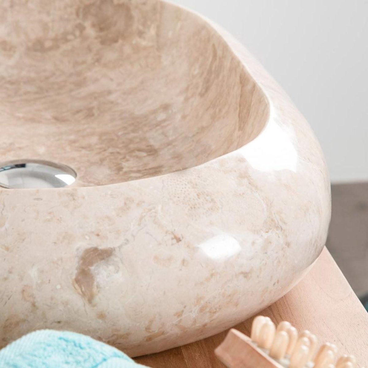 Grande vasque à poser en marbre ovale 60cm MURANO crème, WANDA COLLECTION