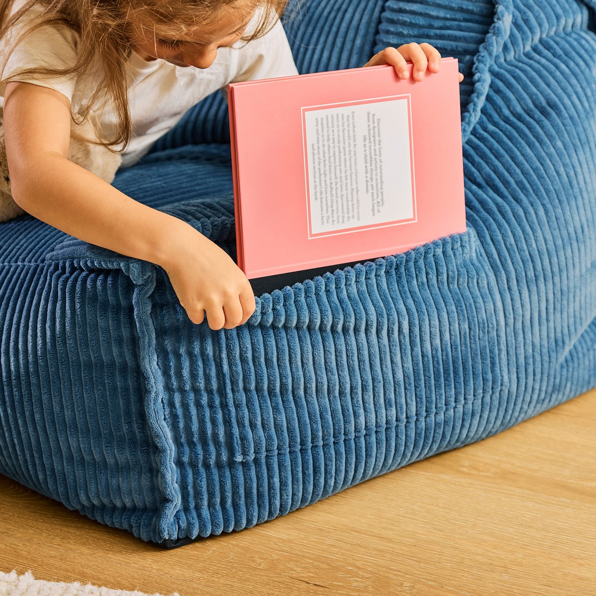 Pouf canapé enfant 2 places en velours côtelé Oeko-Tex® - ALTO bleu jeans, ICON