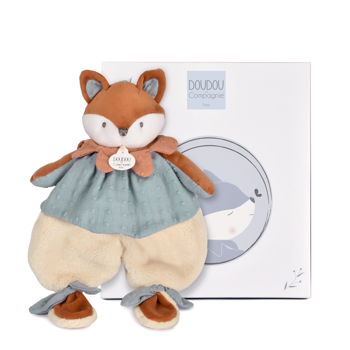 Doudou plat Renard 29 cm bleu, DOUDOU ET COMPAGNIE