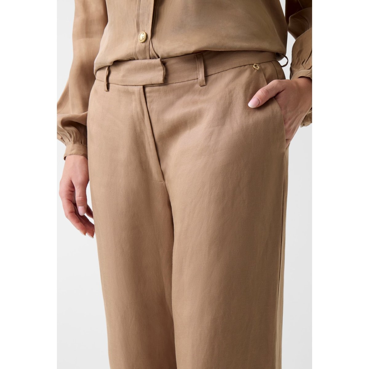 Pantalons Évasés En Mélange De Lin beige, GUESS