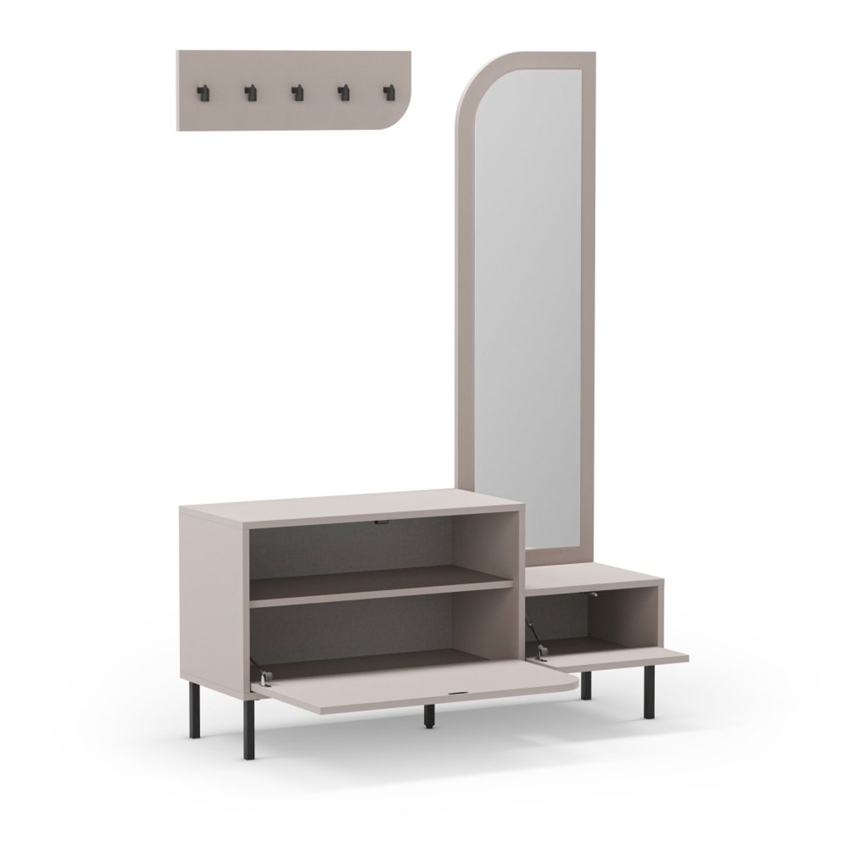 Meuble d'entrée 2 portes avec miroir et portant en bois et métal H172cm- SILVAR beige, DRAWER