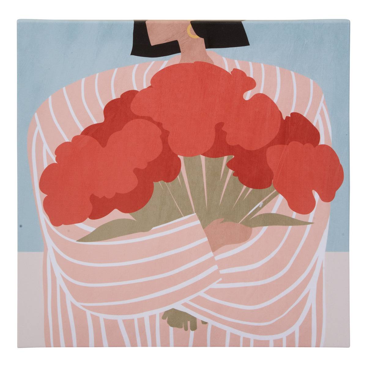 Toile imprimée illustration féminine 28x28cm FRANY sac, ATMOSPHERA