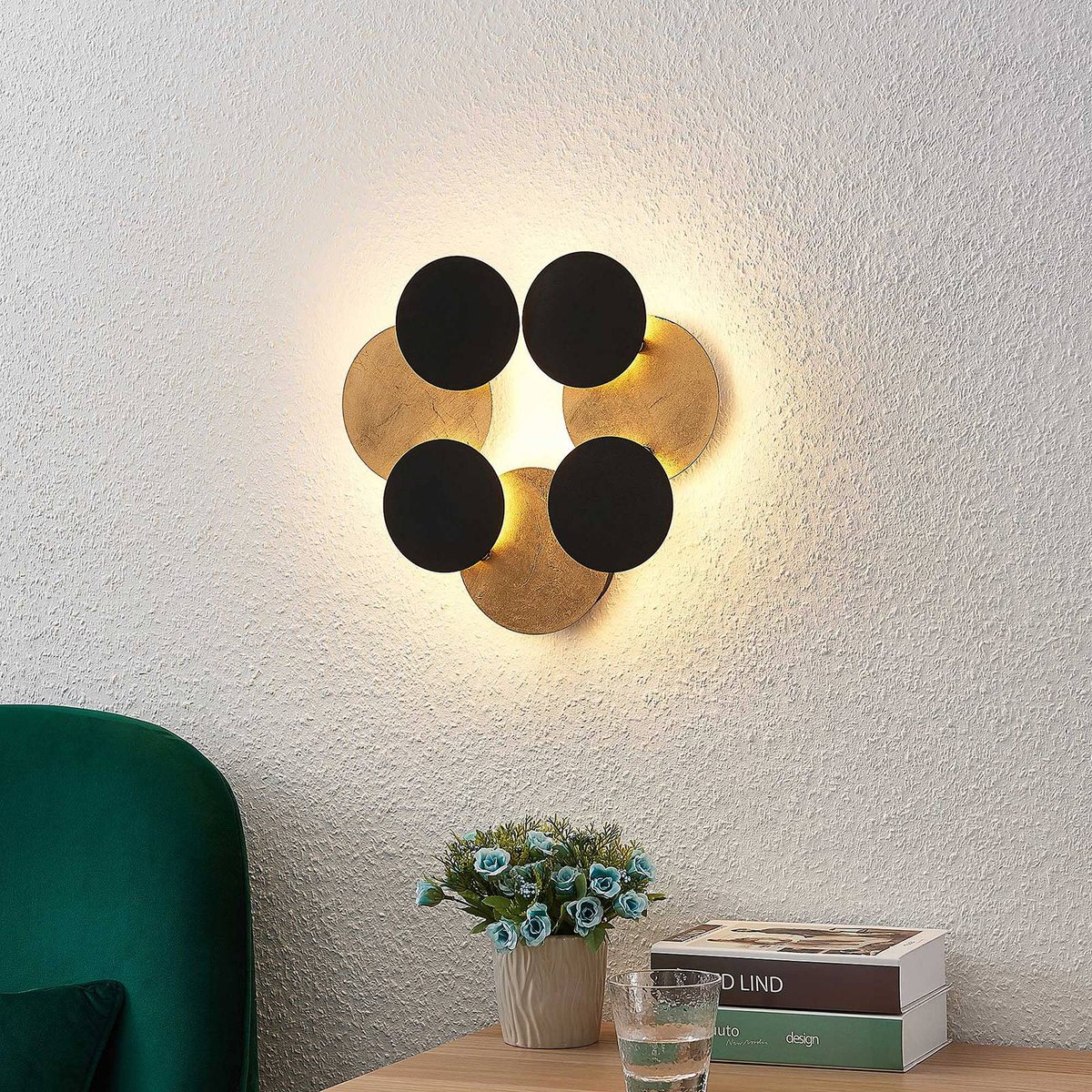 Applique en métal moderneLED, Grazyna noir, or, LINDBY