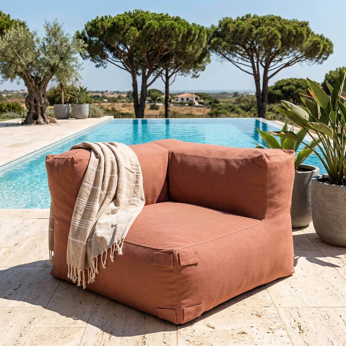 Fauteuil d'angle pour salon de jardin modulable, MIXI terracotta, OVIALA