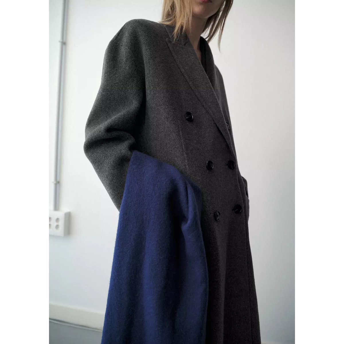 Manteau long en laine gris, MANGO