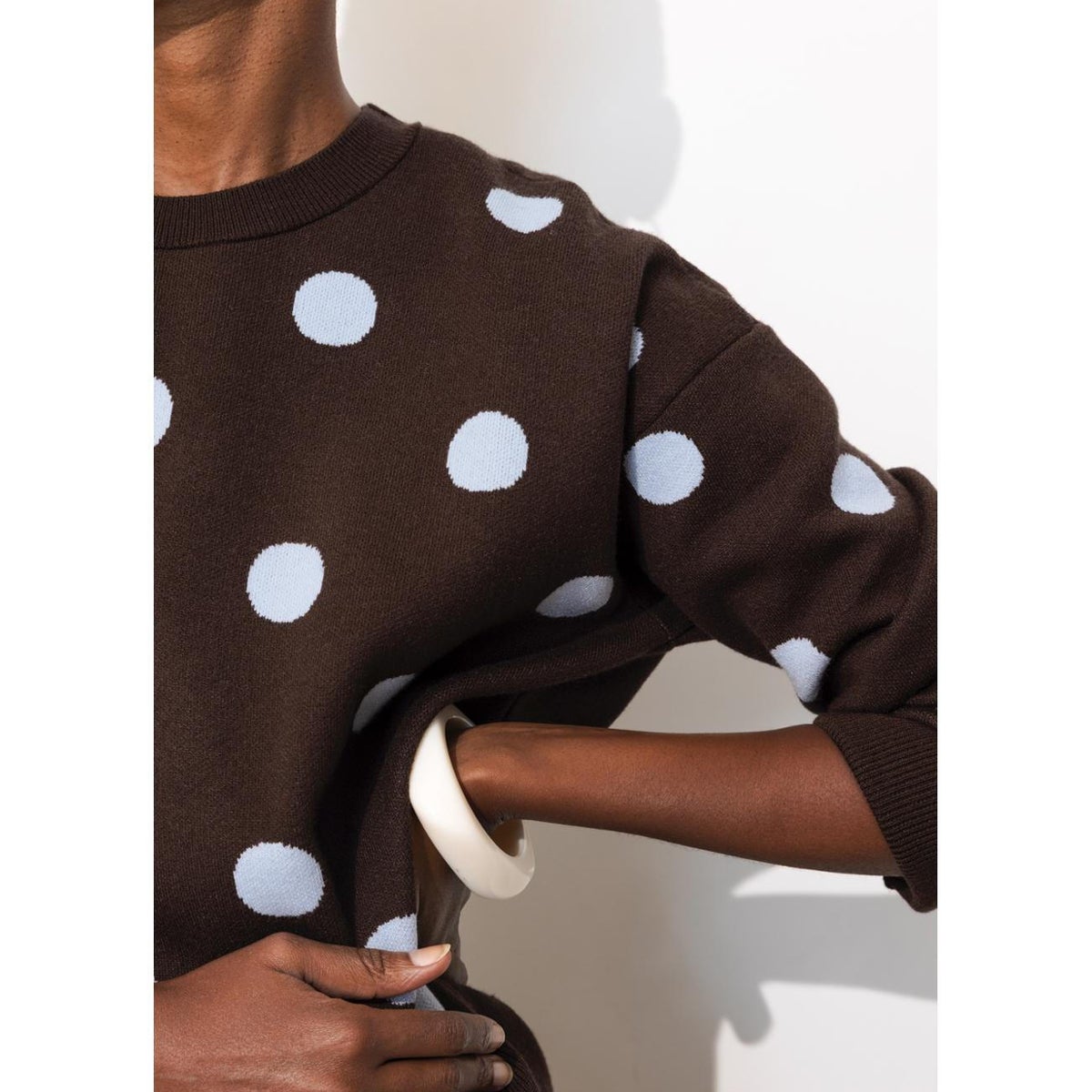 Pull à pois en maille compacte marron foncé, PROMOD