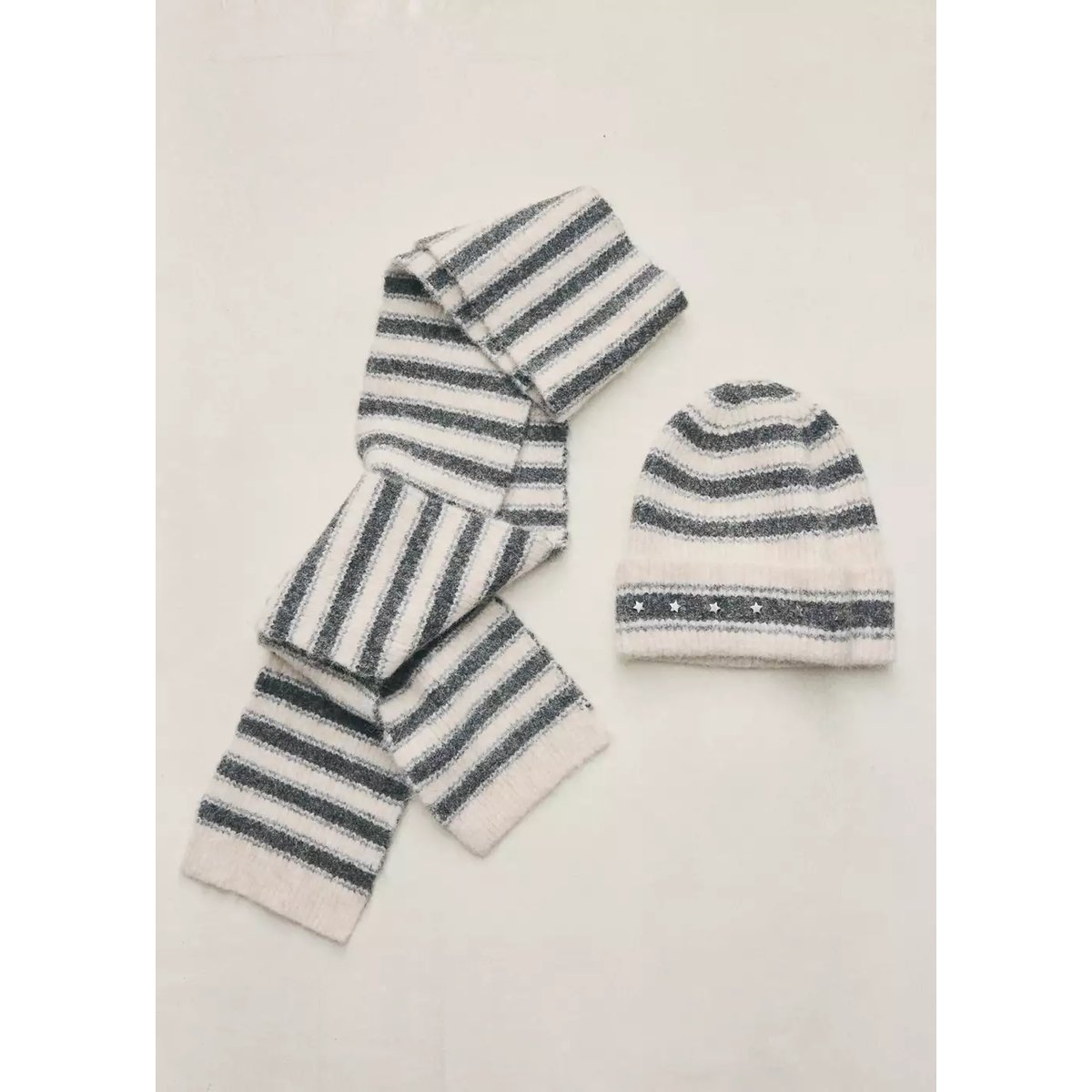 Bonnet en maille à rayures sable, MANGO KIDS