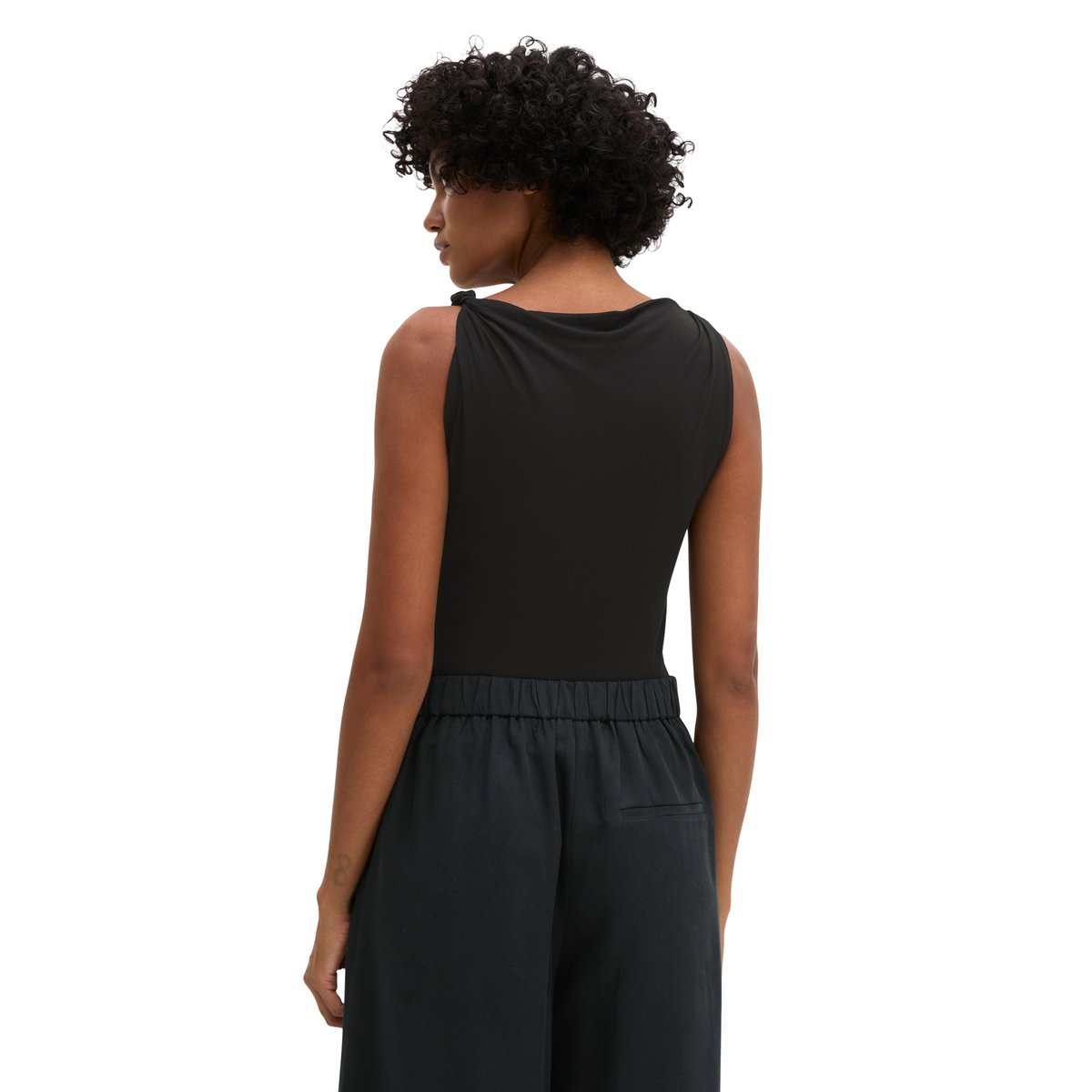 Débardeur en jersey slim avec support torsadé noir, MARC O'POLO