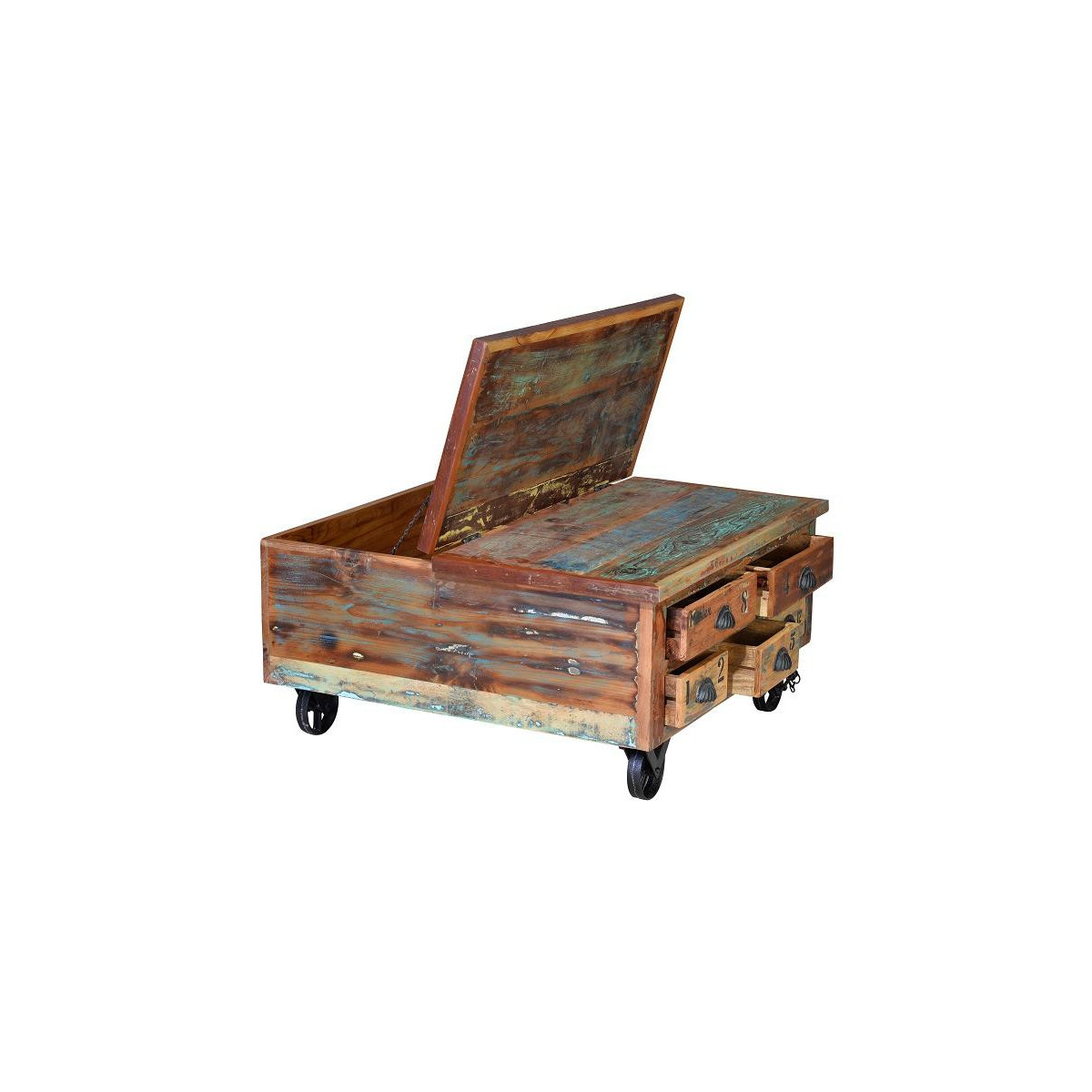Table basse 5 tiroirs - ROSALIA marron, DECORATION D’AUTREFOIS